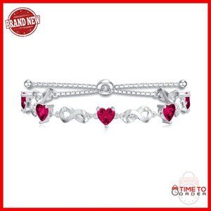 Sterling Silver Infinity Heart Birthstone Bracelet Adjustable 925